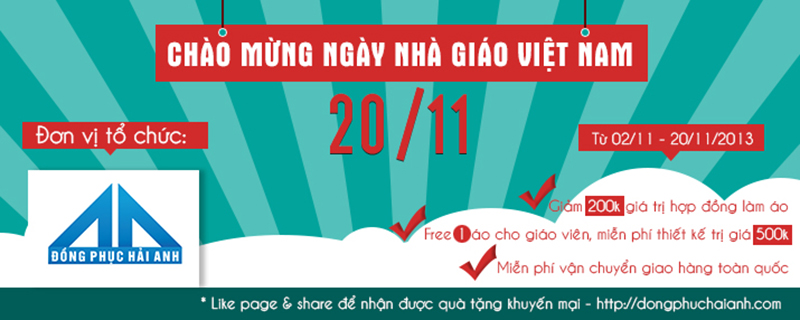Chương trình khuyến mãi lớn làm áo đồng phục lớp dịp 20/11 chào mừng ngày nhà giáo Việt Nam.