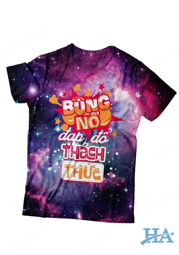 Mẫu áo lớp 3d in slogan: "Bùng nổ đạp đổ thách thức"