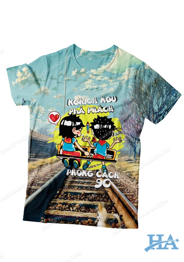 Mẫu áo lớp 3d in slogan: "Nghịch ngợm phá phách, phong cách 9C"