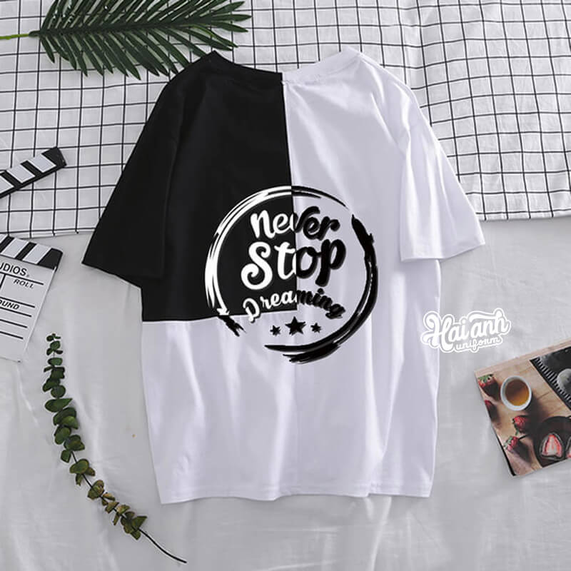 Mẫu áo lớp đẹp màu đen trắng với slogan ấn tượng