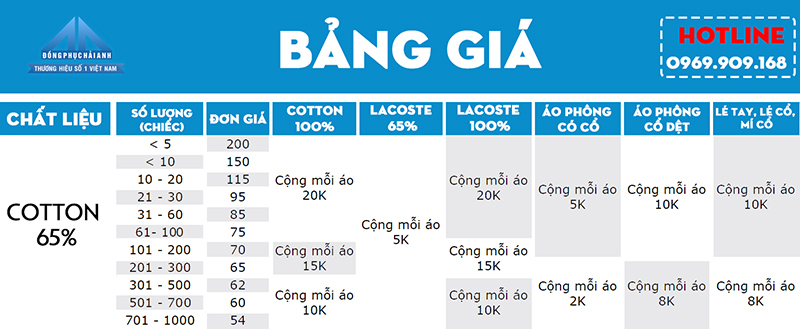 Bảng giá may áo thun đồng phục lớp giá rẻ tại Hải Anh.