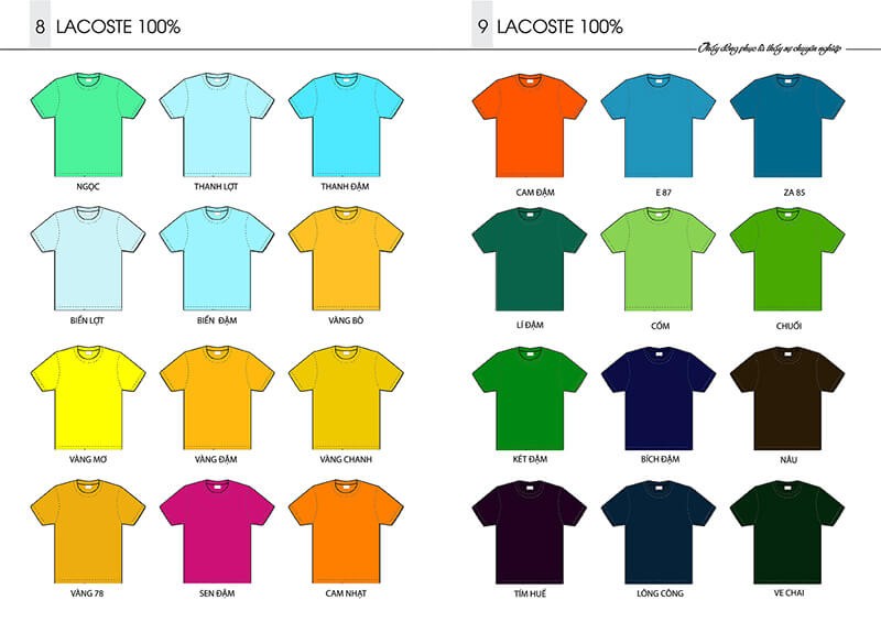 Bảng màu vải may áo đồng phục công ty chất liệu lacoste mang đến cảm giác thoải mái đến người mặc.