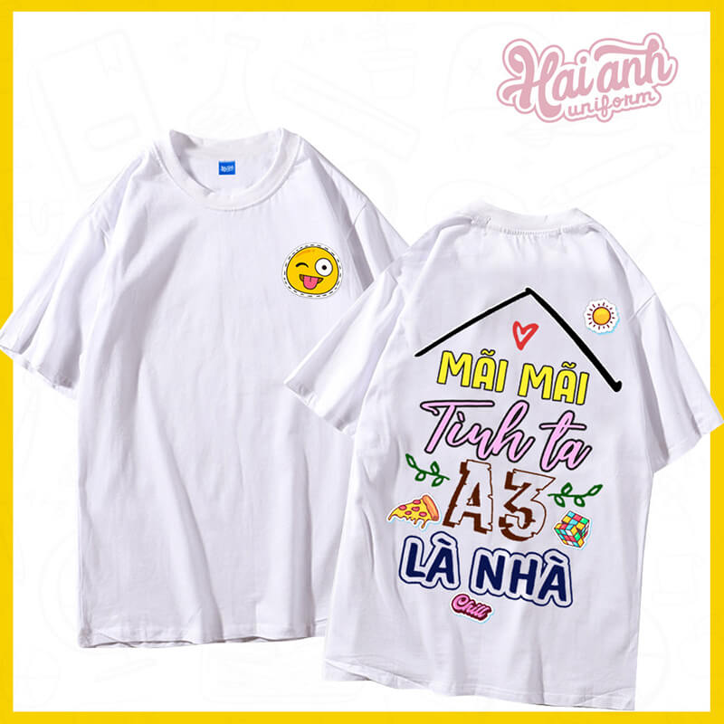 Lựa chọn áo đồng phục lớp màu trắng giúp bạn thỏa sức sáng tạo hình in mà mình thích