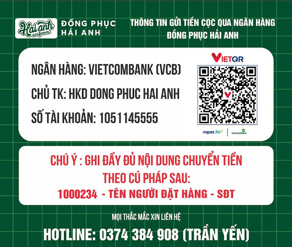 Thông tin thanh toán áo lớp 