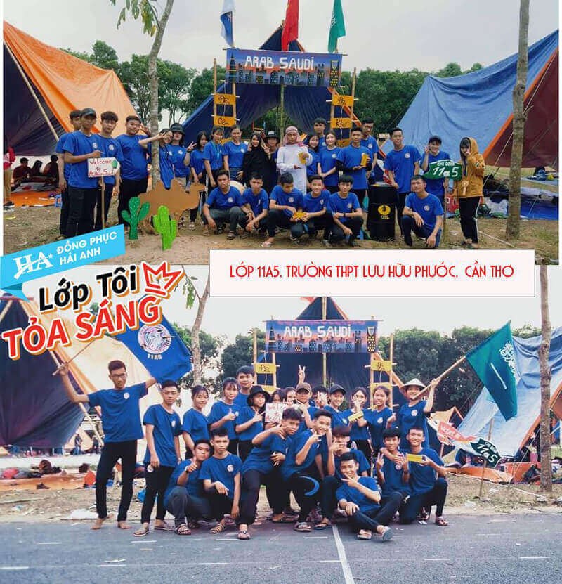 Bài dự thi của tập thể lớp 11a5 Trường THPT Lưu Hữu Phước, Cần Thơ nổi bật với gam màu xanh dương nhẹ nhàng