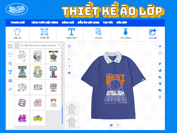 Giao diện chính website tự thiết kế áo lớp đồng phục hải anh