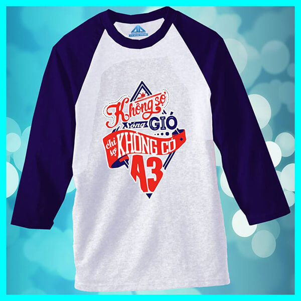 Áo lớp raglan slogan “Không sợ sóng gió chỉ sợ không có A3”