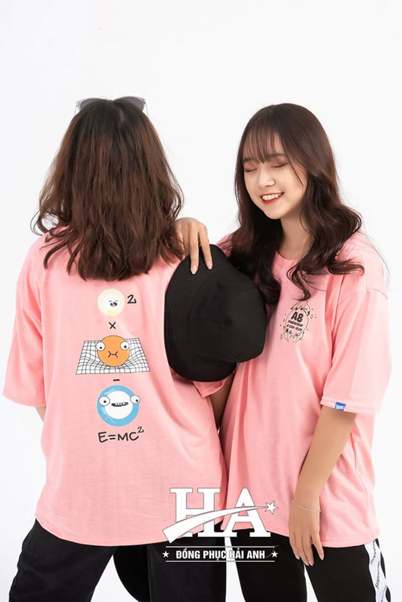Mẫu áo lớp oversize cổ tròn màu hồng Peachy A8