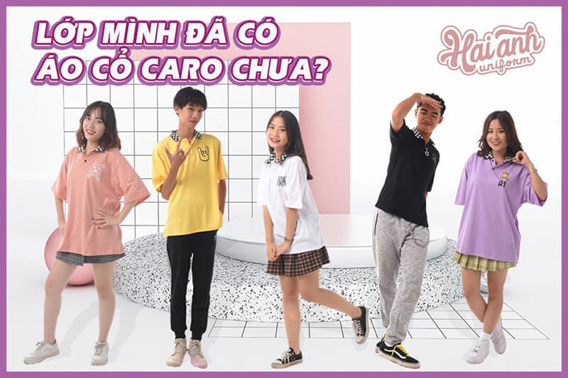 Mẫu áo lớp đẹp 2020 cổ caro
