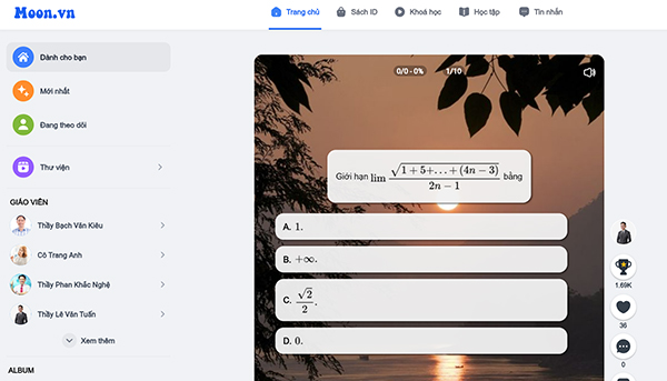 Trang web dạy toán online Moon.vn