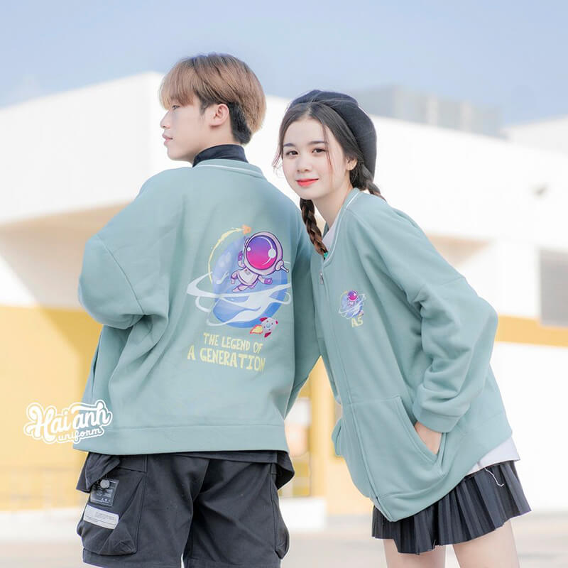 Mẫu áo lớp Bomber màu xanh mint trẻ trung, hiện đại