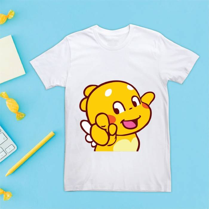 Đồng phục lớp màu trắng cổ tròn truyền thống in hình sticker rồng vàng