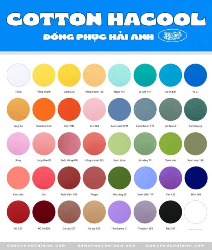 Bảng màu vải áo lớp Hacool