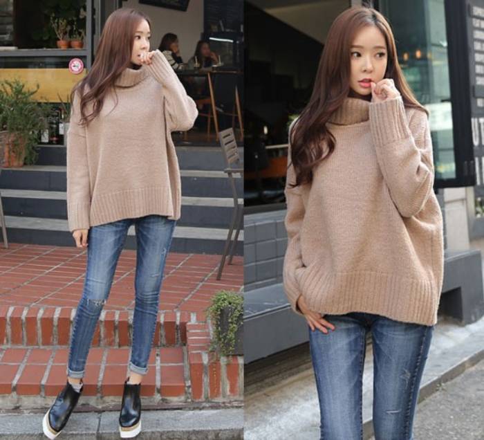 Áo len sợi to phối hợp cùng quần skinny, outfit diện Tết lý tưởng