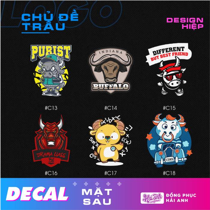 Thiết kế logo, hình in con trâu Decal cho áo lớp đa dạng