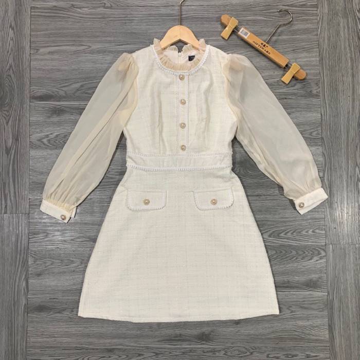 Đầm dạ Tweed trắng dễ thương
