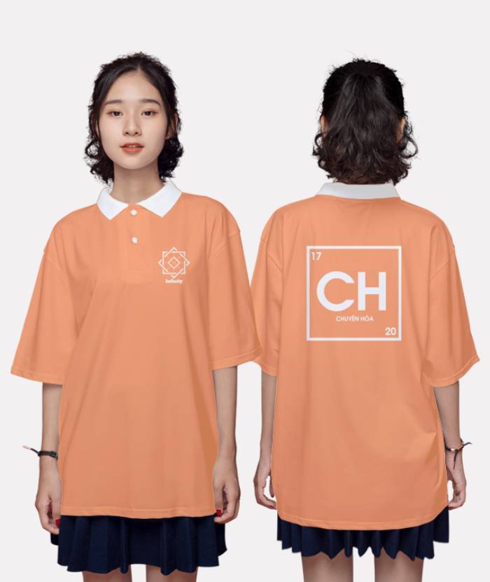 Mẫu áo lớp màu cam đất nhạt phối cổ khắc màu thanh lịch