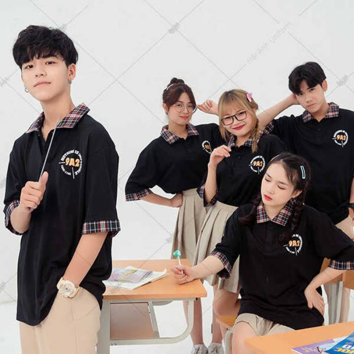 Mẫu áo lớp Poka màu đen của lớp 9A2