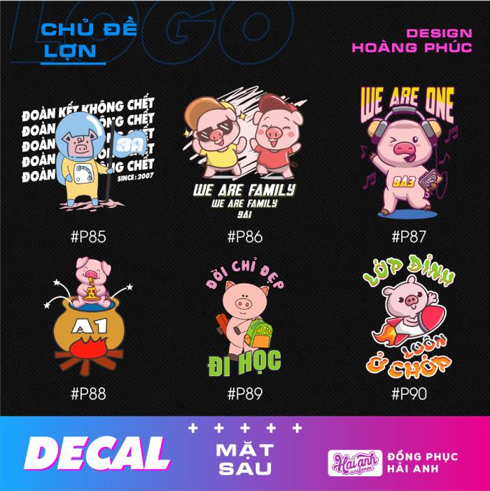 Hình in Decal cho áo lớp hình con Lợn