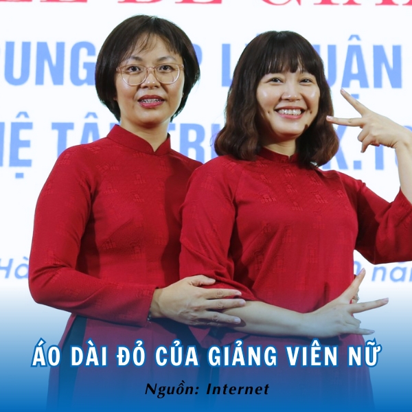 Mẫu USSH Đồng phục áo dài đỏ rực rỡ cho giảng viên nữ