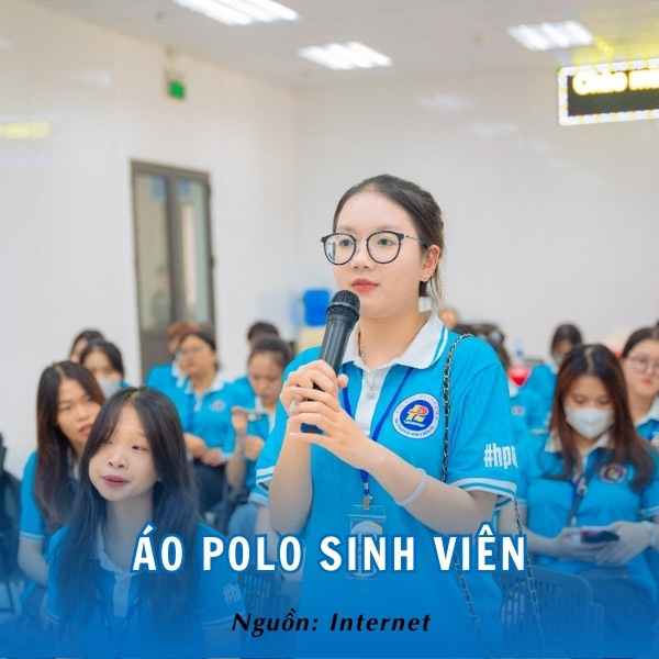 Mẫu áo đồng phục polo xanh dương năng động của sinh viên Đại học Hải Phòng