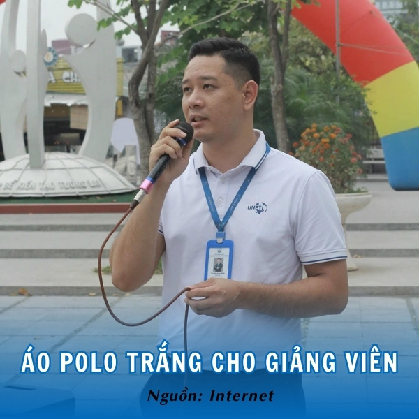 Áo polo trắng đơn giản cho giảng viên trường UNETI