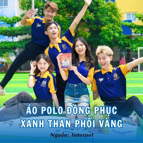 Áo polo có cổ màu xanh than phối vàng rực rỡ