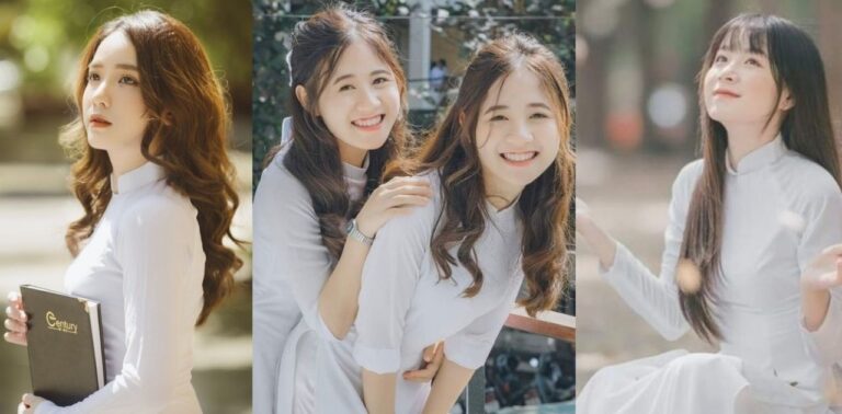 99+ Kiểu tạo dáng chụp ảnh kỷ yếu áo dài trắng xinh lung linh