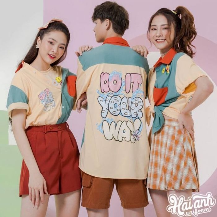 Mẫu áo lớp sơ mi Funny Windy thiết kế màu sắc nổi bật