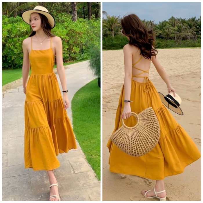 Váy dây dáng dài phù hợp cho những cô nàng có vóc dáng cao