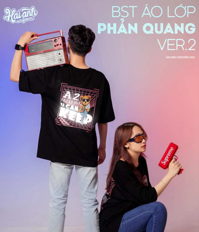 Mẫu áo thun màu đen in hình phản quang