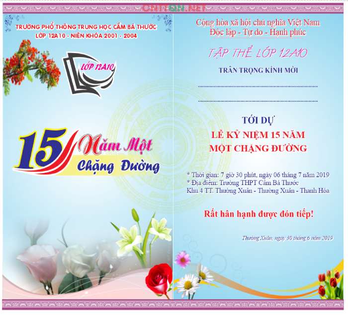Mẫu giấy mời thông báo họp kỷ niệm lớp sau 15 năm ra trường