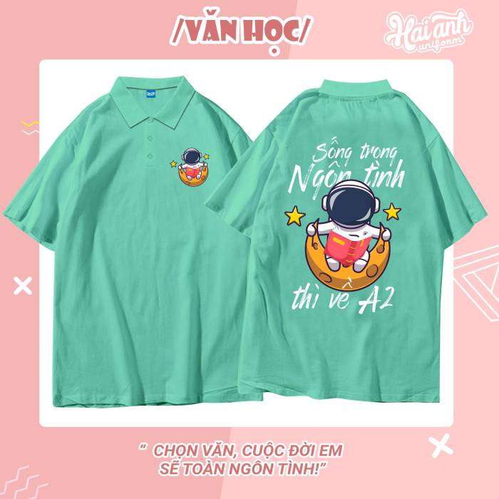 Mẫu áo lớp 5a màu xanh ngọc, hình in nổi bật