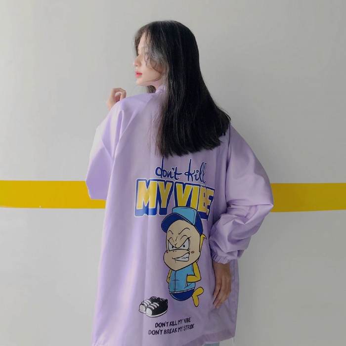 Áo khoác oversize tím pastel ngọt ngào