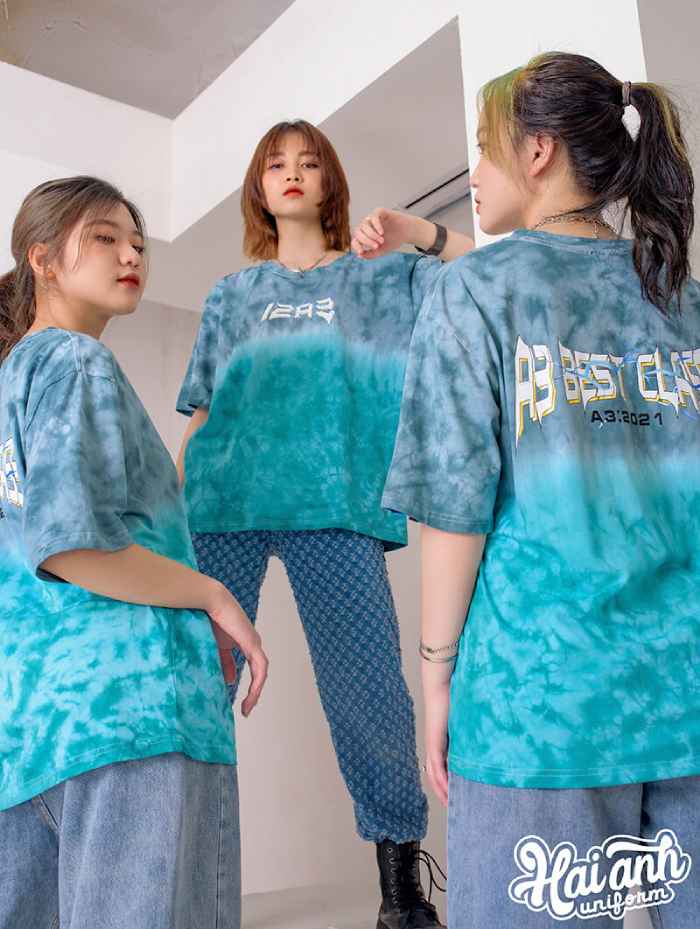 Mẫu áo lớp loang màu xanh xám nổi bất