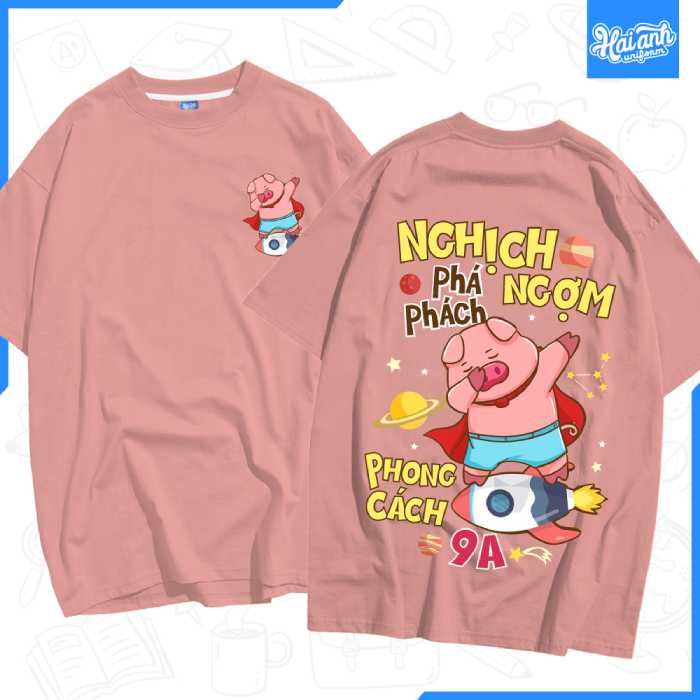 Mẫu hình in con lợn trên nền áo đồng phục lớp
