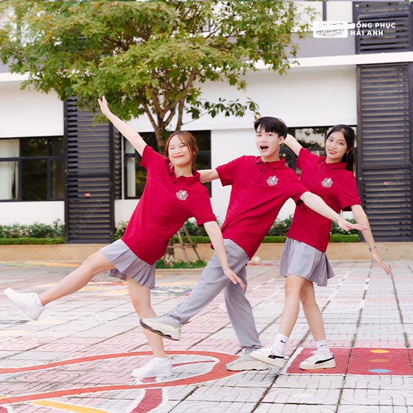 Áo lớp có cổ Besties màu đỏ đô - Hình 2