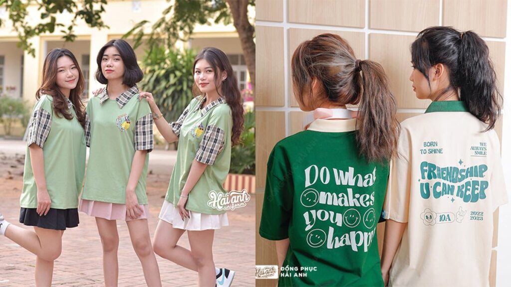 Áo lớp có cổ màu xanh