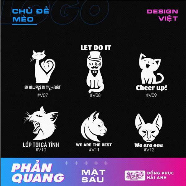 Mẫu logo mèo đen chibi đẹp in phản quang