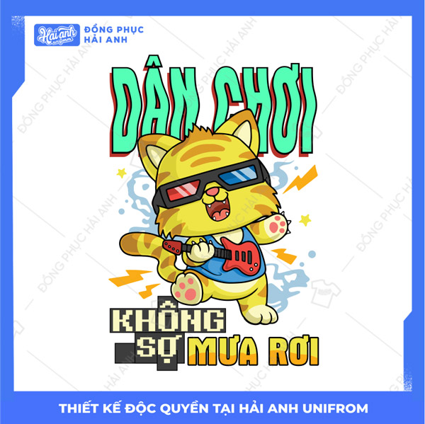 Mẫu hình in con mèo dân chơi không sợ mưa rơi
