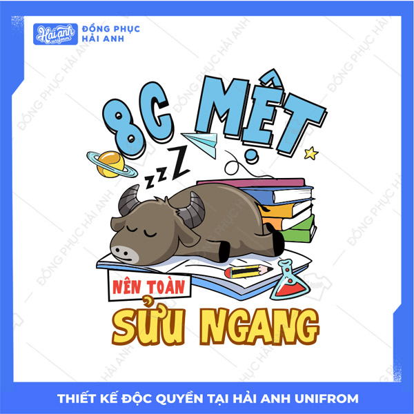Mẫu hình in con trâu lớp 8C mệt nên sửu ngang