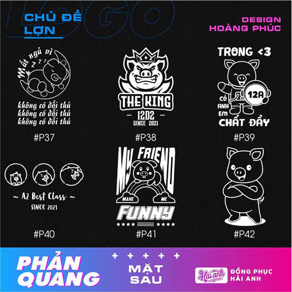 Bộ sưu tập hình in phản quang chủ đề con heo