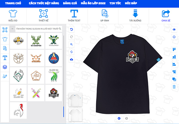 Tự thiết kế áo lớp logo hình con gà tại website của Đồng Phục Hải Anh