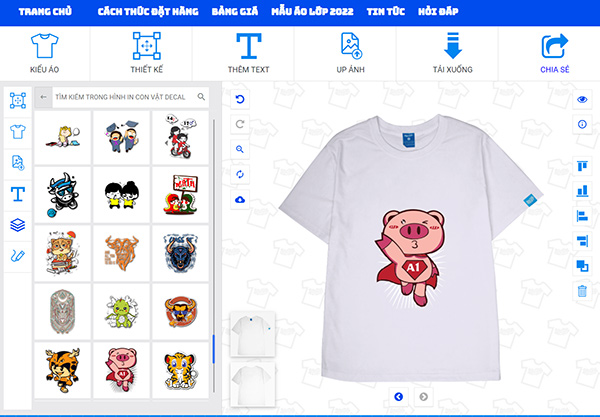 Tự thiết kế áo lớp logo hình con lợn tại website của Đồng Phục Hải Anh