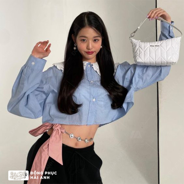 Xinh xắn cùng kiểu áo lớp sơ mi croptop