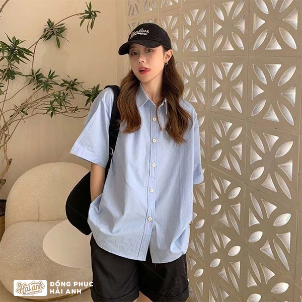 Năng động cùng áo sơ mi Hàn Quốc tay lỡ