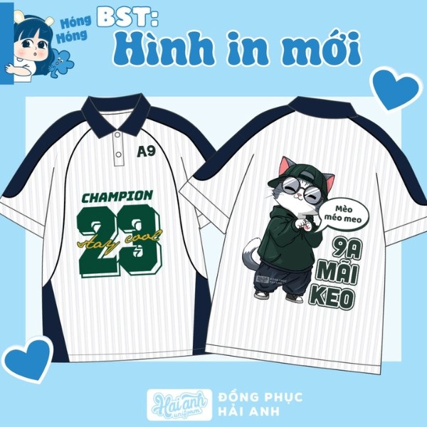 Áo lớp thể thao thời thượng cùng slogan con mèo đáng yêu, hài hước