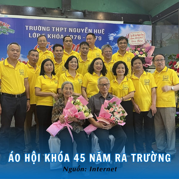 Áo polo đồng phục hội khóa 45 năm ra trường với gam màu vàng bắt mắt