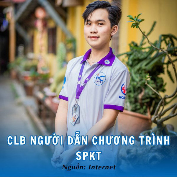 Sinh viên CLB người dẫn chương trình SPKT thanh lịch trong áo đồng phục polo trắng