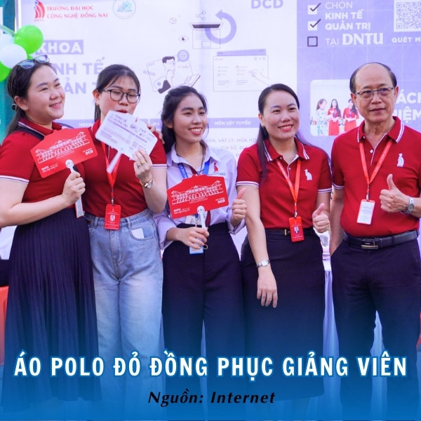 Áo polo đỏ đồng phục giảng viên DNTU nổi bật, ấn tượng